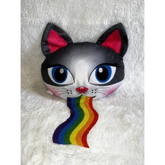 Rainbow Kitty Large Throw Plush Pillow Kids Cat snapchat filter - Picture 1 of 2